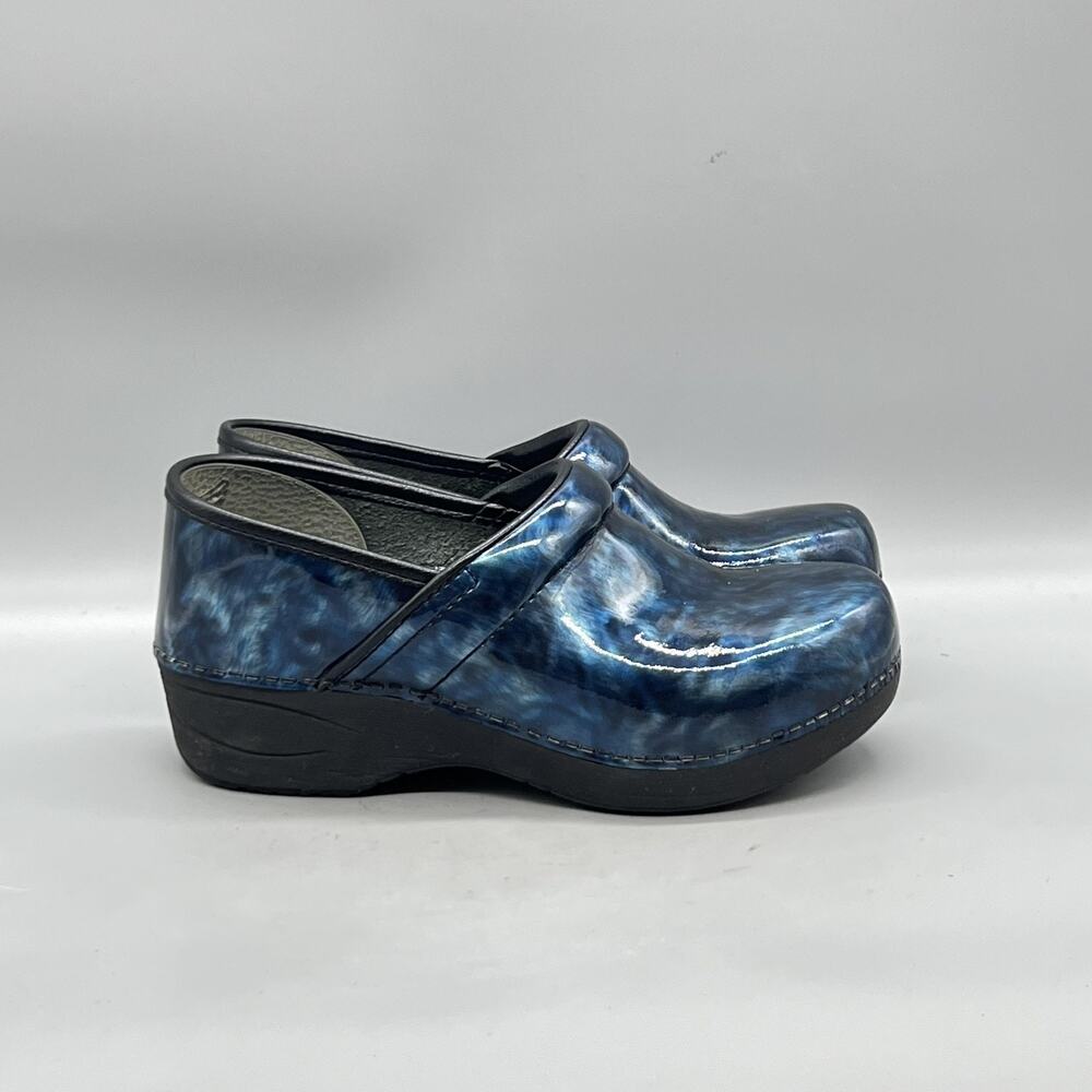 Dansko Shoes Womens 6 Blue Leather Clogs Slip On Tie Dye Work Comfort Casual